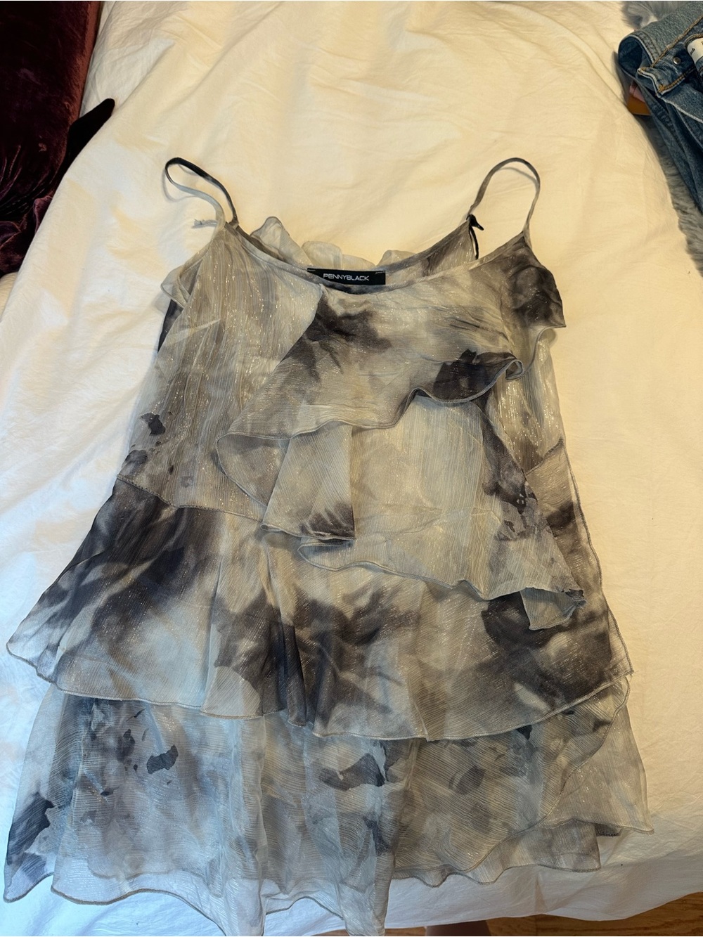 Pennyblack Women's Black & Gray Ruffle Going Out Top